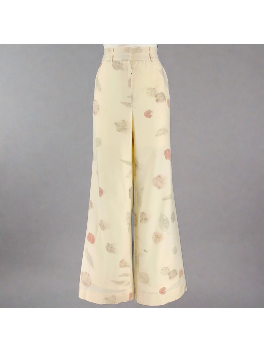 ALEJANDRA ALONSO ROJAS Size M Cream Natural Wool Leaves Print Zip Casual Pants